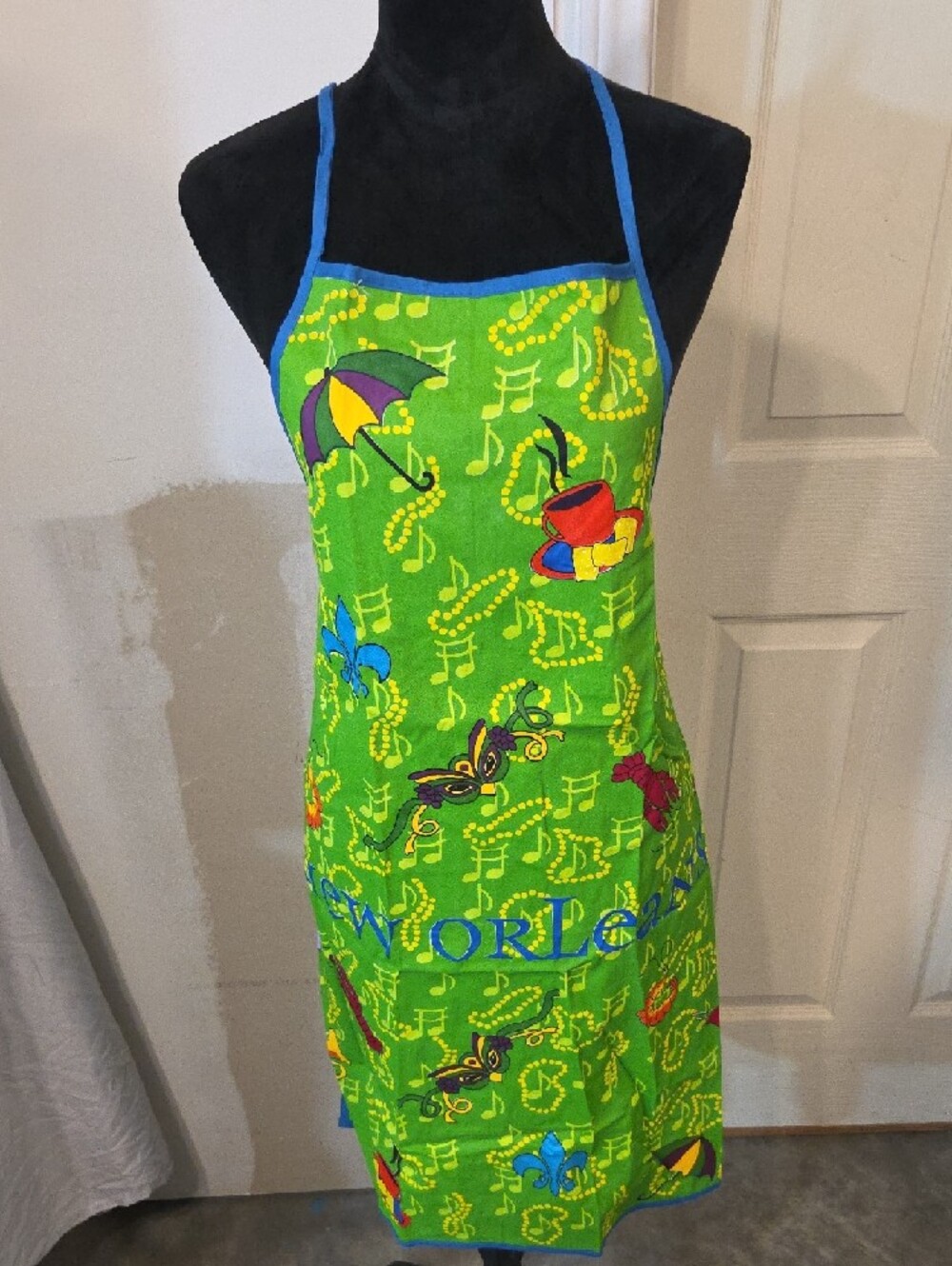 Bright Green New Orleans Themed Apron Mardi Gras Cookout Outdoors Party Family - Picture 3 of 7